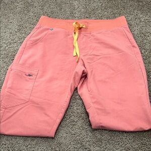 Figs Coral Capris with Orange Waistband